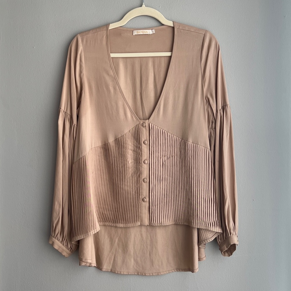 Sancia Anthropologie pink bubble sleeve blouse